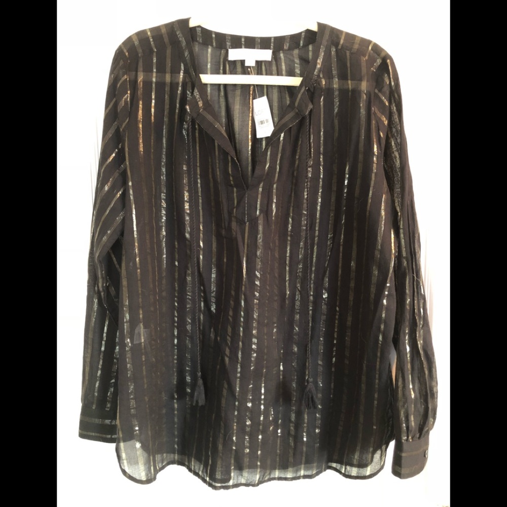 Loft Striped Tie Blouse NWT